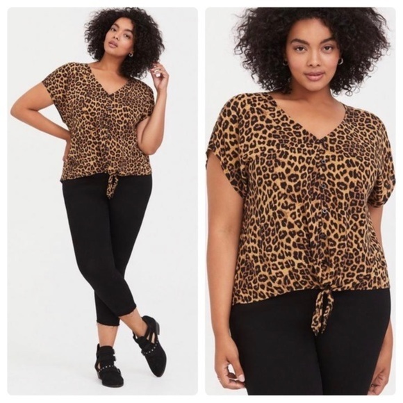 Torrid LEOPARD CHALLIS TIE FRONT MIDI DOLMAN TOP Animal Print Plus Size 1X 14 16 - Picture 1 of 13